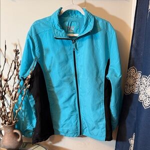 Three Hearts Women's Bright Aqua Zip-Front Jacket with Black Panels